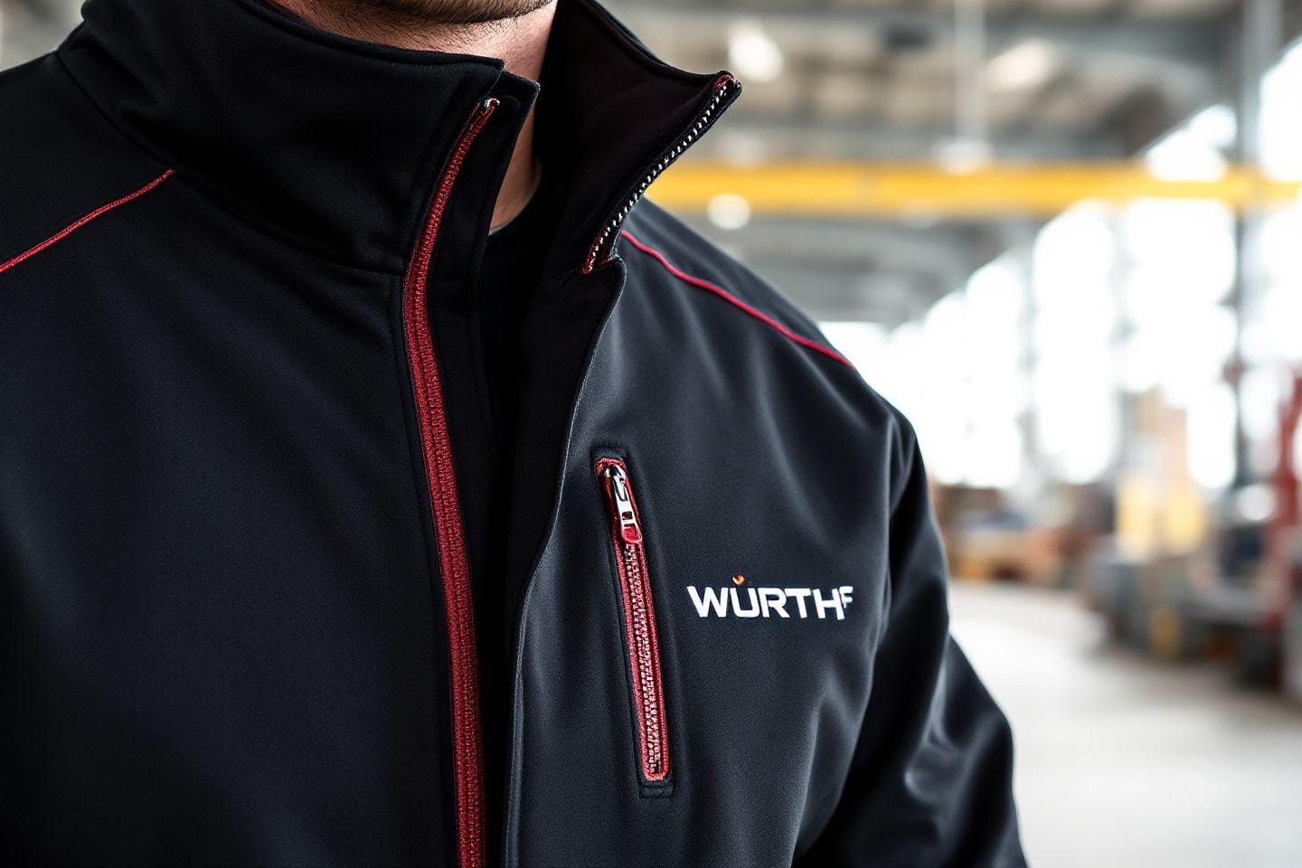 Gros plan sur veste zippée noire avec logo Würth