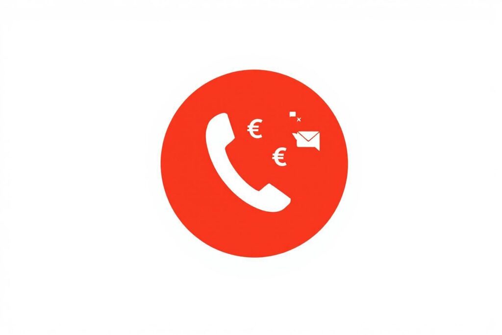 Icône de téléphone avec symboles euros et message