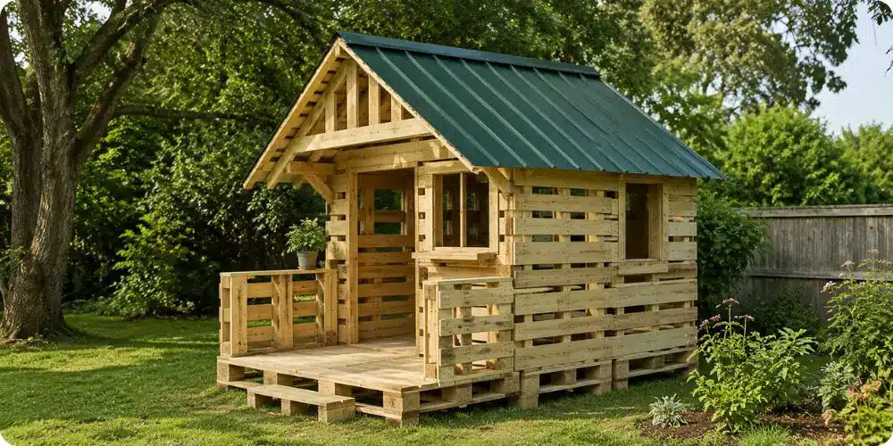 Cabane en palette finie avec bardage traité