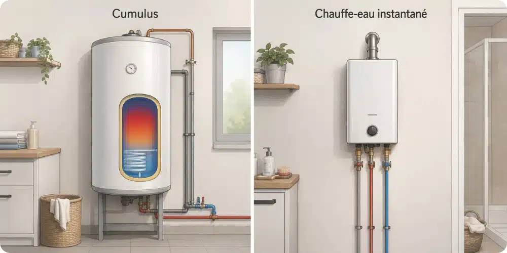 Comparatif cumulus et chauffe-eau instantané côte à côte