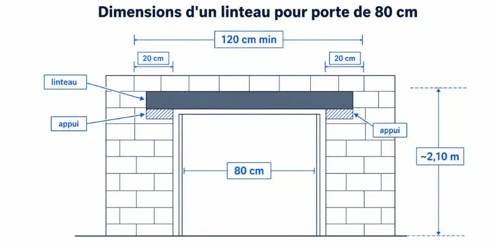 Dimensions d'un linteau pour porte de 80 cm avec appuis de 20 cm de chaque côté