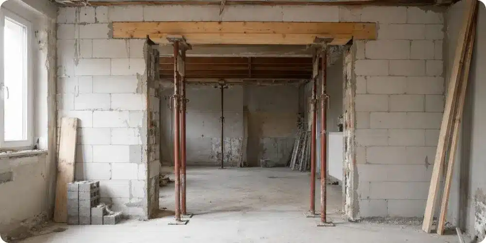 Étaiement d'ouverture avant pose d'un linteau bois sur mur porteur