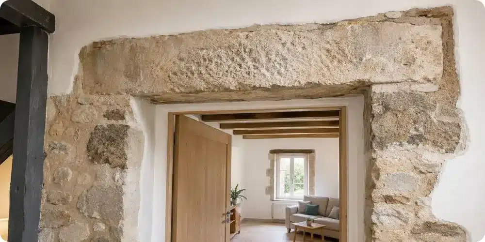 Linteau de porte ancien en pierre dans une maison rénovée