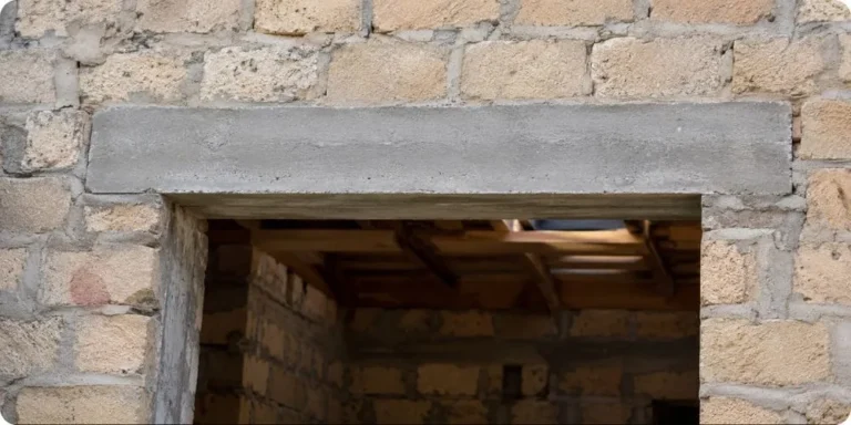 Linteau de porte béton armé posé au-dessus d'une ouverture dans un mur porteur