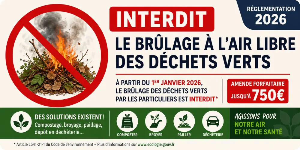 Panneau interdit brûlage déchets verts feuilles mortes réglementation 2026