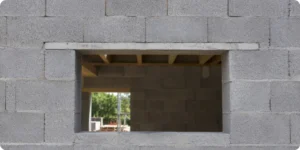 Prélinteau béton 5×20 cm posé sur appuis pour ouverture de fenêtre