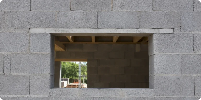 Prélinteau béton 5×20 cm posé sur appuis pour ouverture de fenêtre