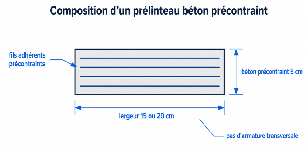Schéma composition prélinteau béton précontraint par fils adhérents