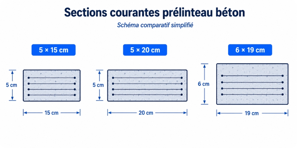 Sections courantes prélinteau béton 5×15 5×20 et 6×19 cm