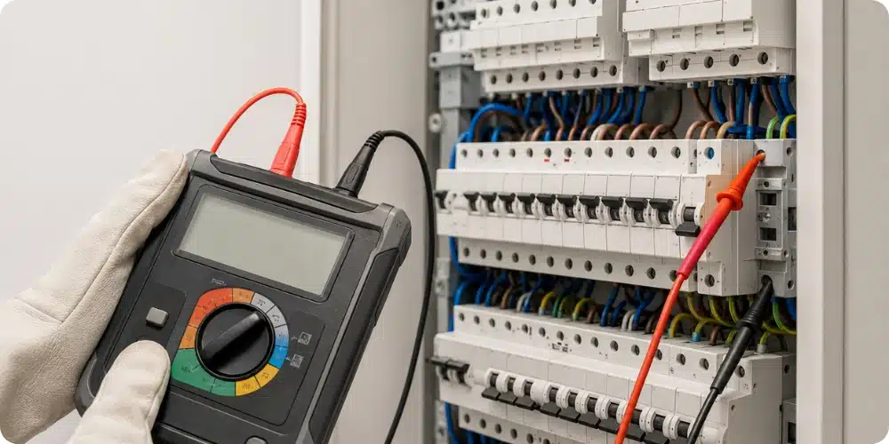 Test d'isolement au mégohmmètre sur une installation pieuvre électrique terminée