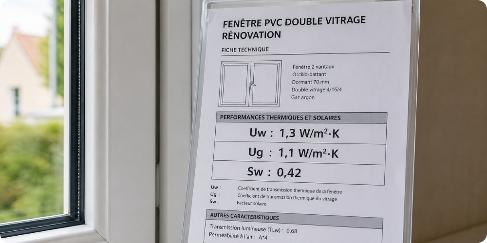 Étiquette de performance Uw sur un devis de fenêtre en rénovation