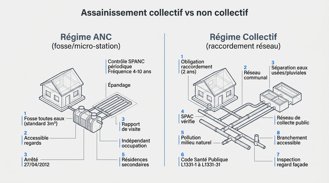 Comparaison entre assainissement individuel par fosse toutes eaux et raccordement au tout-à-l'égout communal