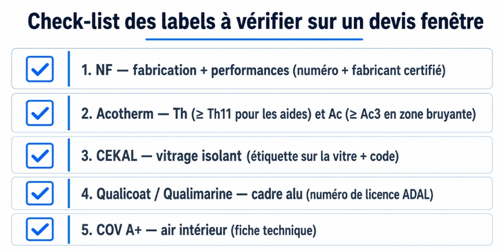 check-list des labels à vérifier sur un devis fenêtre