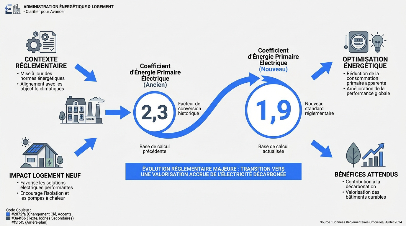 Graphique montrant l'évolution du coefficient d'énergie primaire électrique pour le DPE entre 2021 et 2026