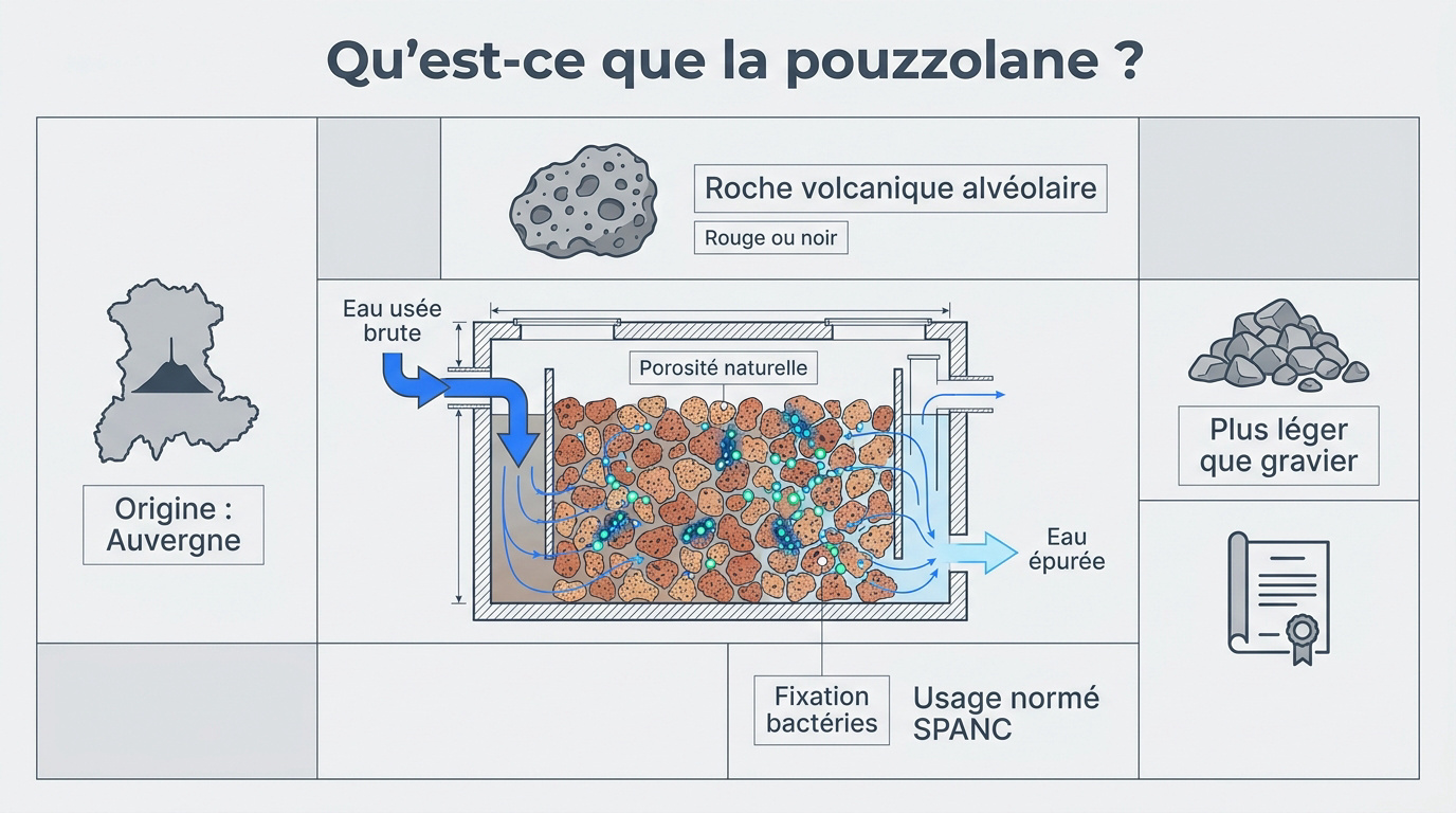 Roche volcanique pouzzolane pour préfiltre de fosse septique