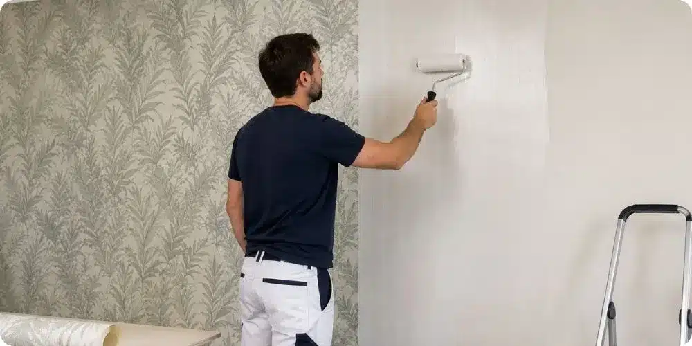 Pose de papier peint intissé par encollage direct du mur au rouleau
