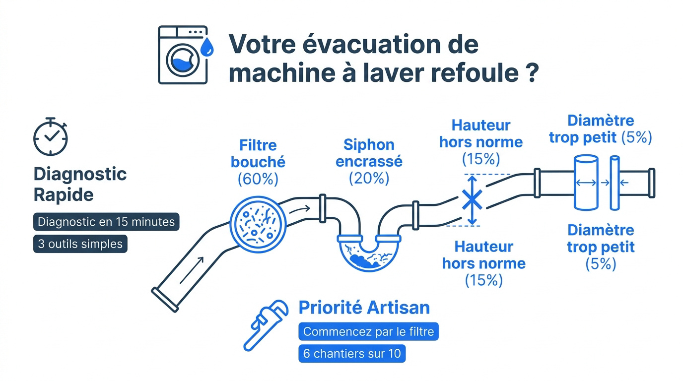 Schéma des causes techniques du refoulement d'une évacuation de lave-linge