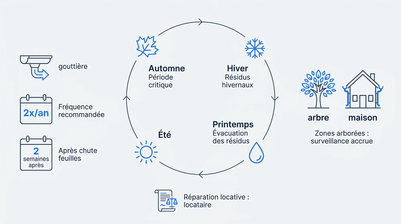 Calendrier saisonnier pour le nettoyage des gouttières en automne et au printemps