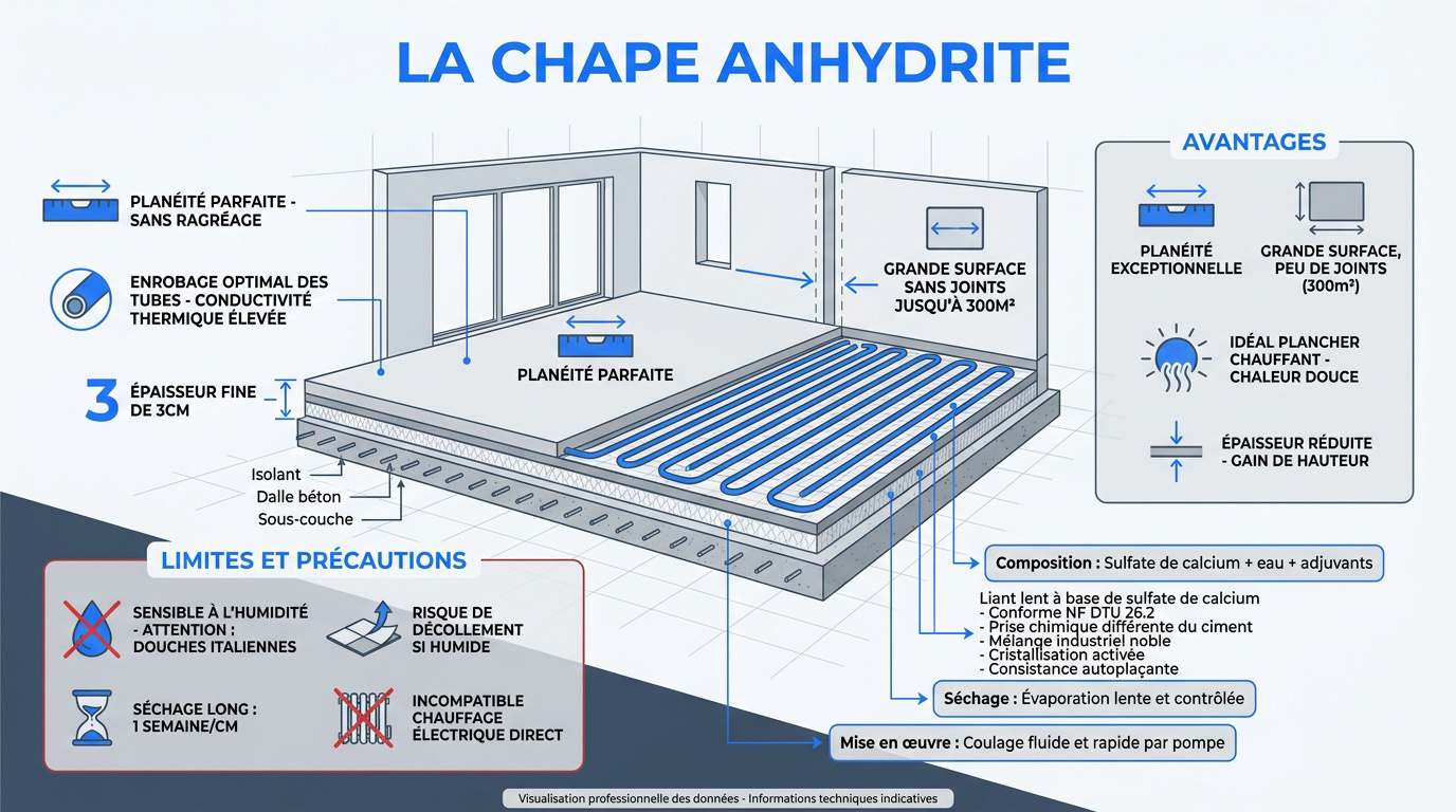 Coulage d'une chape anhydrite fluide sur plancher chauffant hydraulique