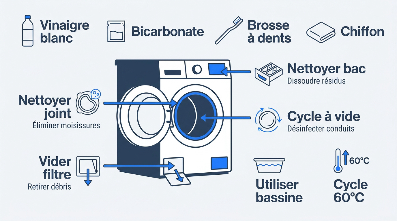 Nettoyage du joint et du tambour d'un lave-linge pour éliminer les bactéries