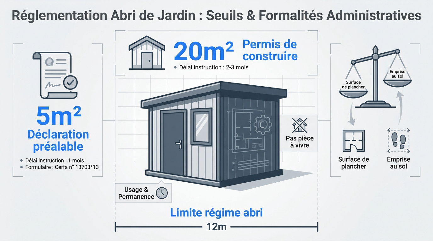 Tableau récapitulatif des seuils de déclaration et permis de construire pour abri de jardin
