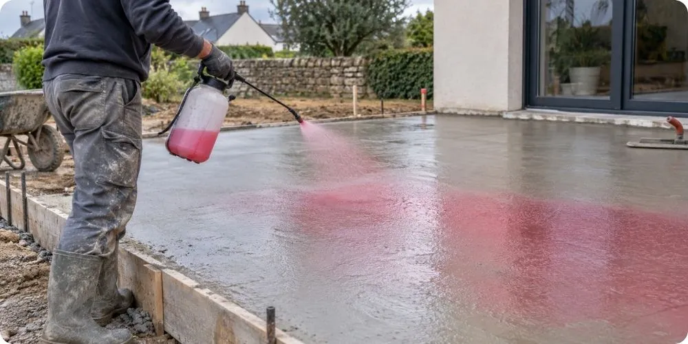 Application du désactivant sur béton frais avant lavage