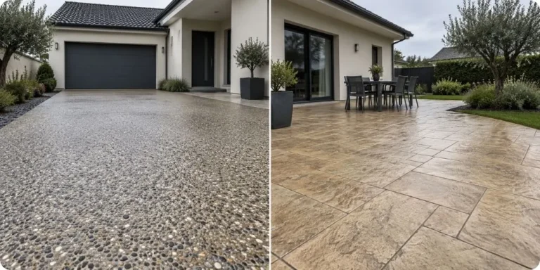 Comparatif béton désactivé et béton imprimé pour un aménagement extérieur