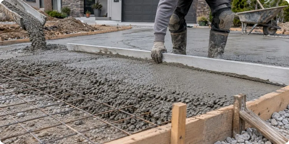 Coulage du béton et coffrage bois pour une allée en béton désactivé