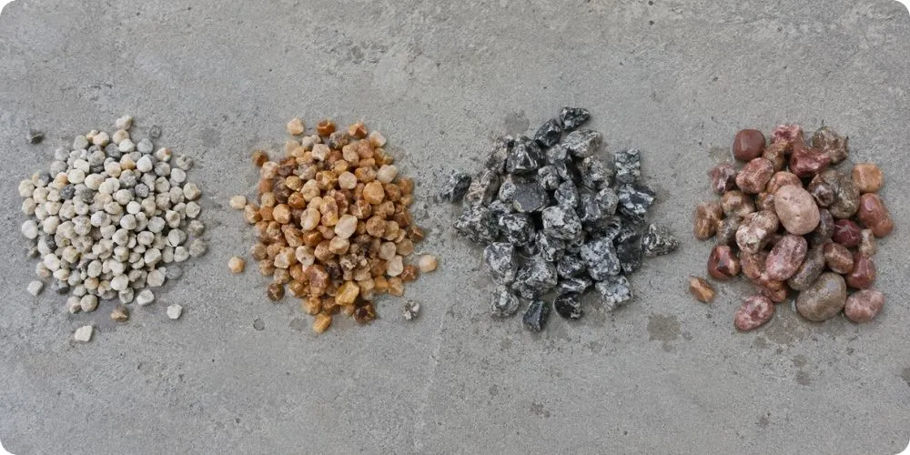 Gravier pour béton désactivé palette de calibres et de couleurs