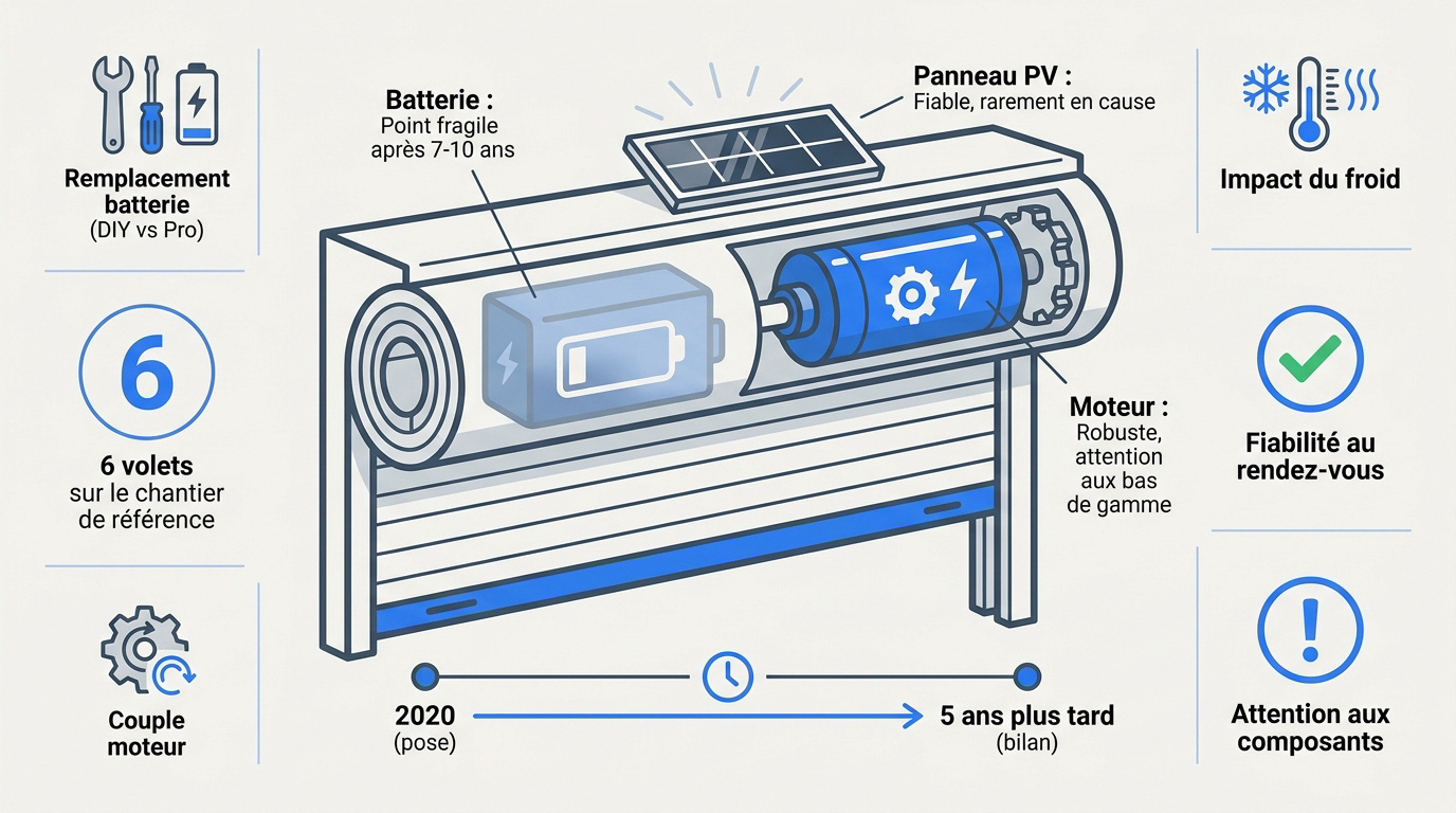 Expertise technique sur la fiabilité des composants d'un volet roulant solaire après 5 ans d'usage
