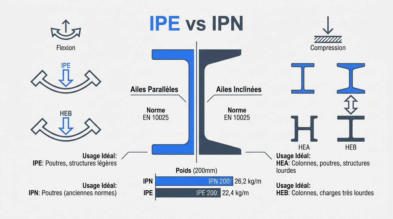 Comparaison technique des profilés acier IPE IPN HEA et HEB pour la structure