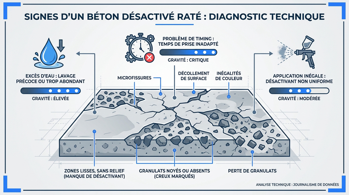 Diagnostic technique d'un béton désactivé présentant des défauts de surface et granulats noyés