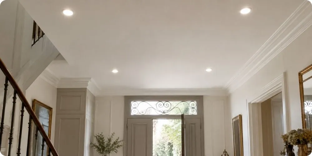 Entrée de maison équipée de spots LED encastrables blancs