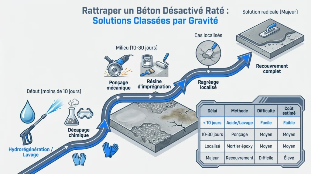 Technique de rattrapage d'un béton désactivé présentant des défauts de surface