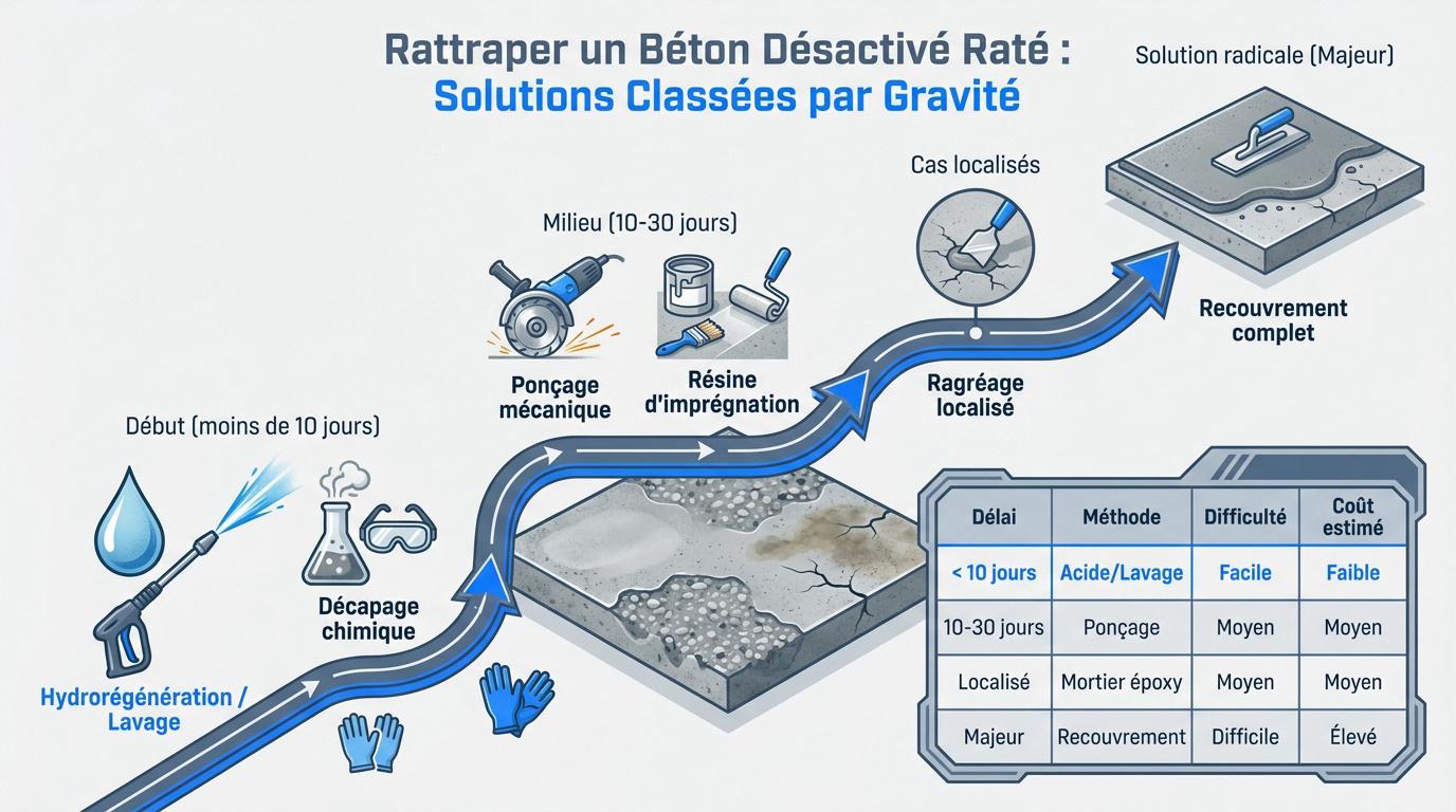 Technique de rattrapage d'un béton désactivé présentant des défauts de surface