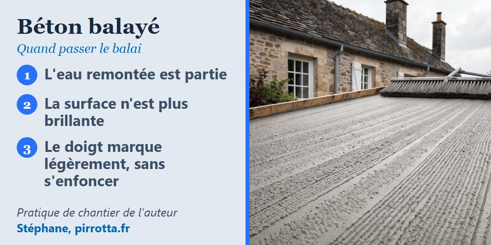 Béton balayé aux stries régulières sur une allée de maison, finition antidérapante au balai