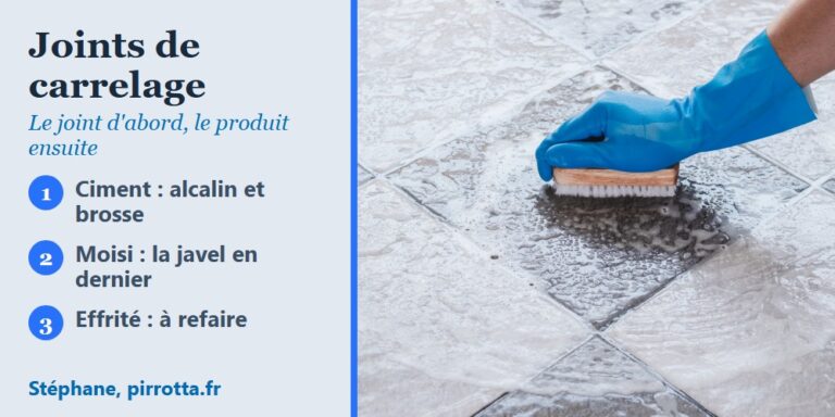Nettoyer les joints de carrelage selon le joint : brosse sur un joint de sol, cas du ciment, du joint moisi ou effrité